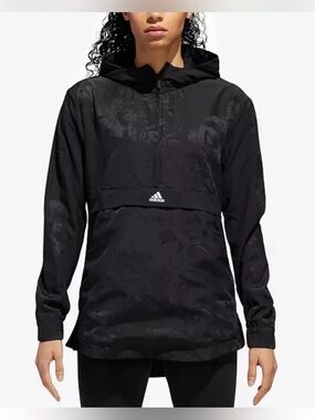Adidas Black Floral Hooded Anorak Windbreaker Hooded Jacket M